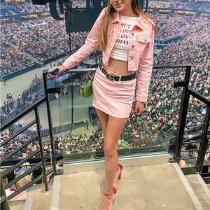 Pink 2 piece Denim Skirt and Crop Jacket Co Ord set